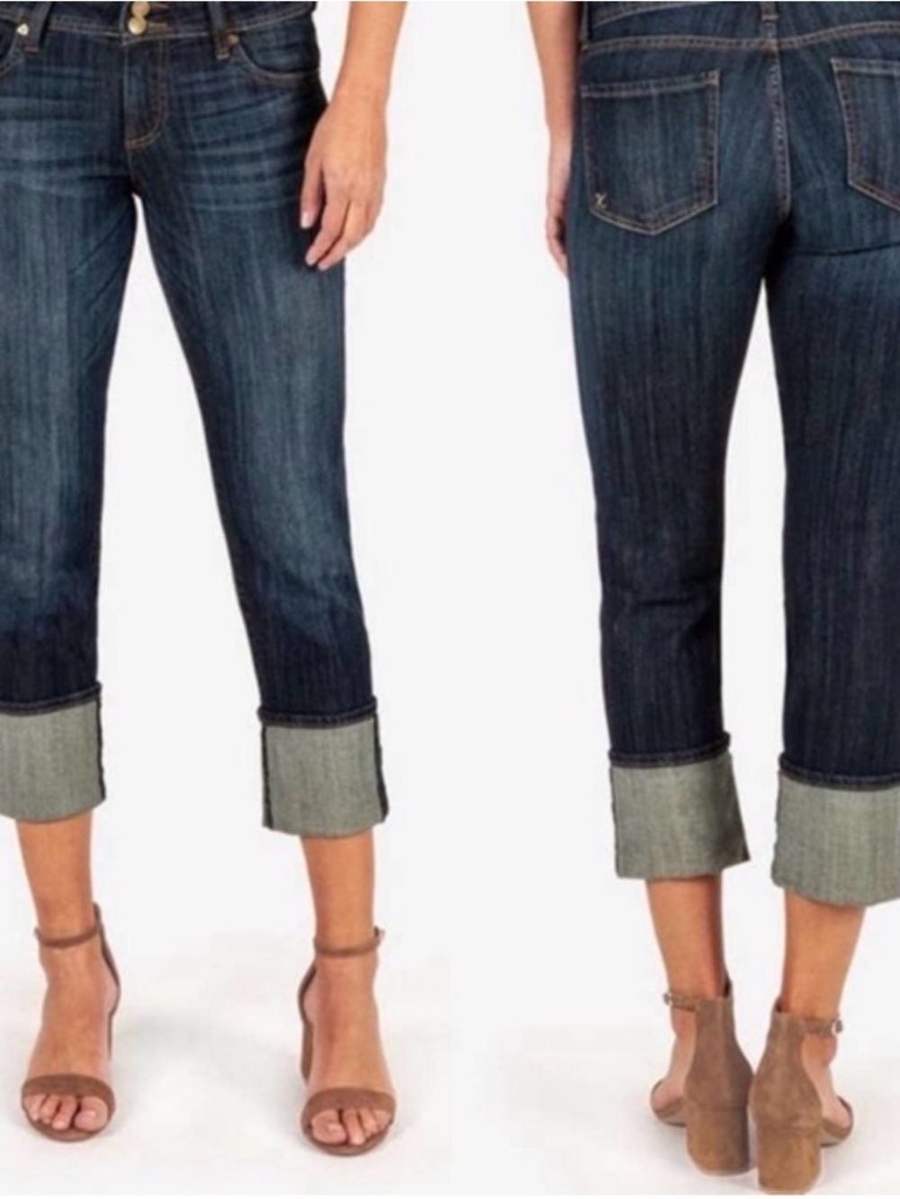 Kut from the Kloth Cameron Straight Leg Dark Blue Cuffed Crop Jeans